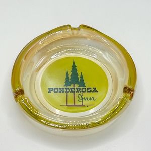 Vintage Ponderosa Inn Amber Gold Yellow Cigarette Tobacco Ashtray With Logo